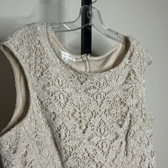 London Times Lace Dress-14-beige lined lace, zipper back capped‎ sleeve - Picture 5 of 7